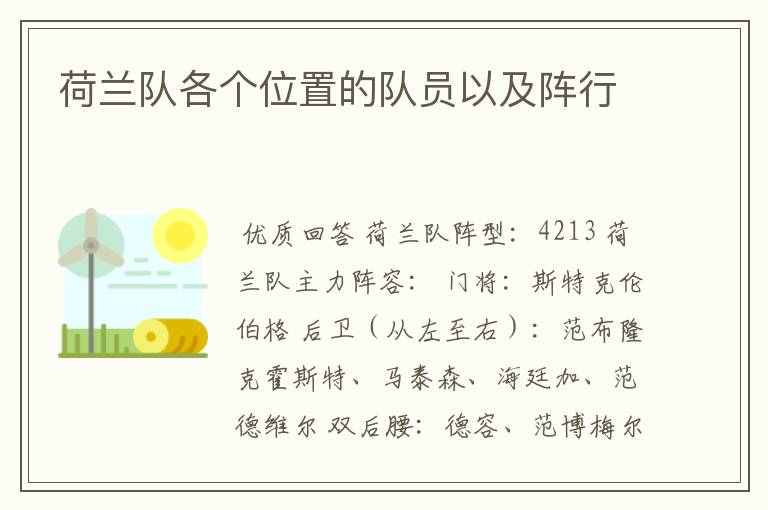 荷兰队各个位置的队员以及阵行