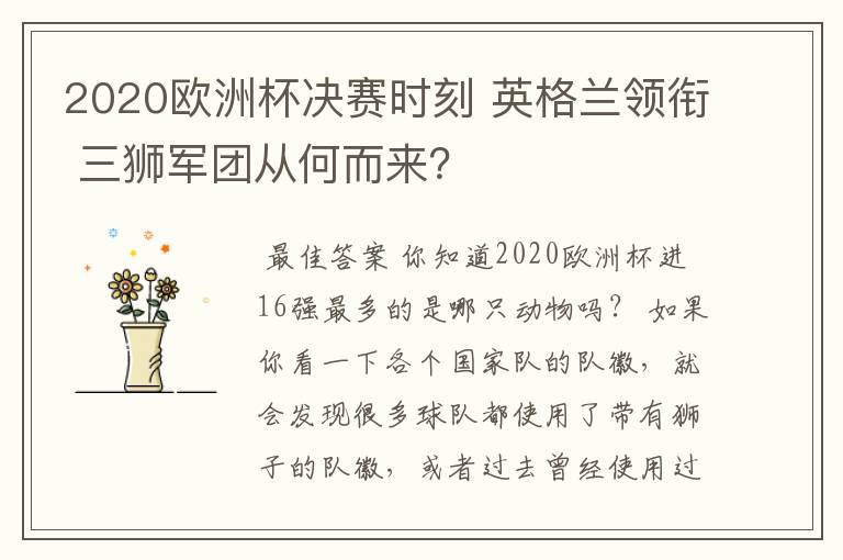 2020欧洲杯决赛时刻 英格兰领衔 三狮军团从何而来?