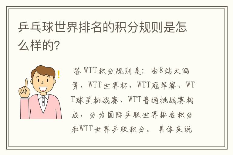 乒乓球世界排名的积分规则是怎么样的?