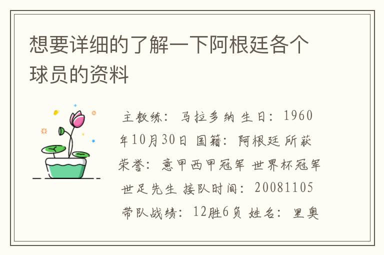 想要详细的了解一下阿根廷各个球员的资料