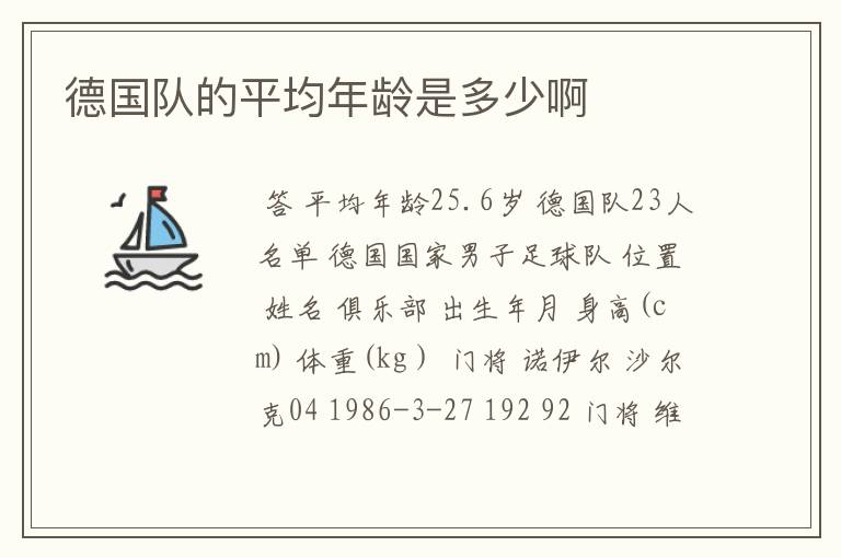 德国队的平均年龄是多少啊