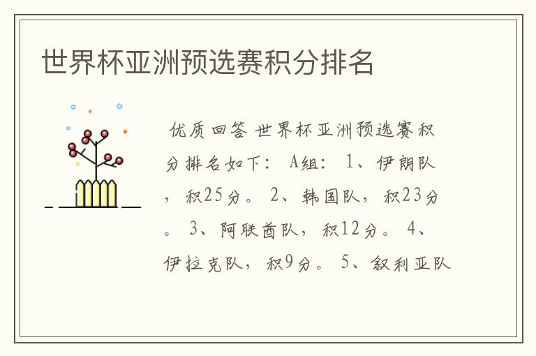 世界杯亚洲预选赛积分排名
