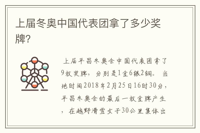 上届冬奥中国代表团拿了多少奖牌？