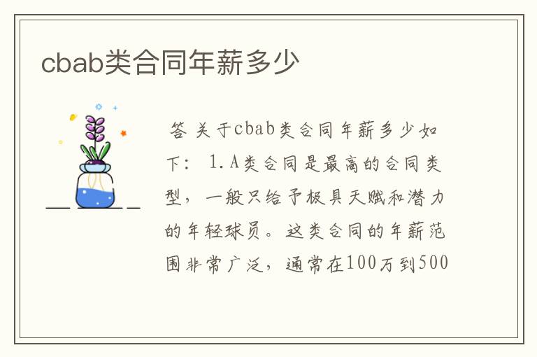 cbab类合同年薪多少