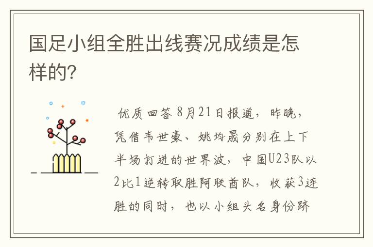 国足小组全胜出线赛况成绩是怎样的?