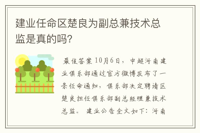 建业任命区楚良为副总兼技术总监是真的吗?