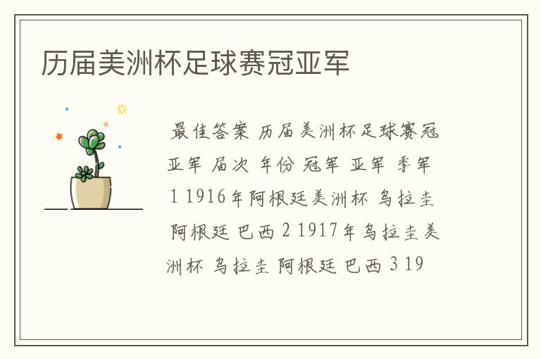 历届美洲杯足球赛冠亚军