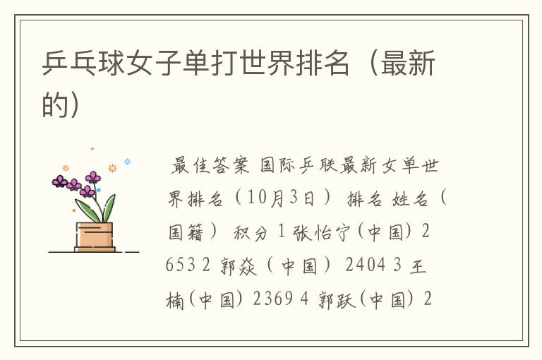 乒乓球女子单打世界排名(最新的)