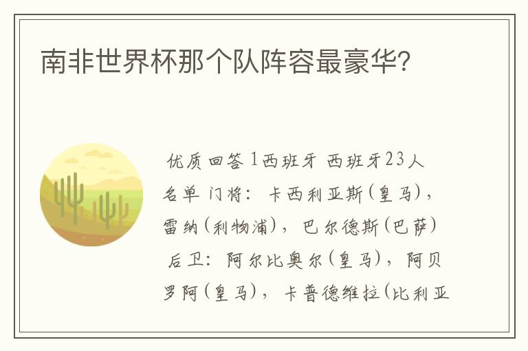 南非世界杯那个队阵容最豪华？
