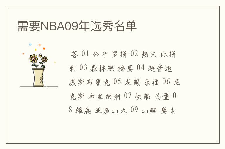 需要NBA09年选秀名单