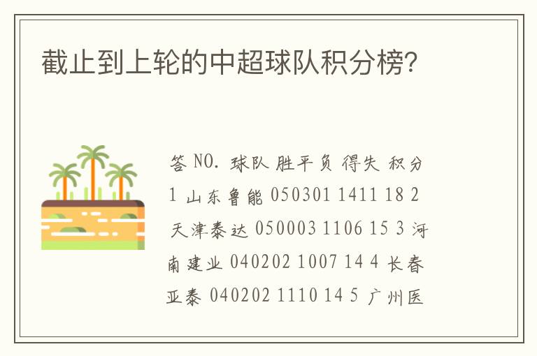 截止到上轮的中超球队积分榜？