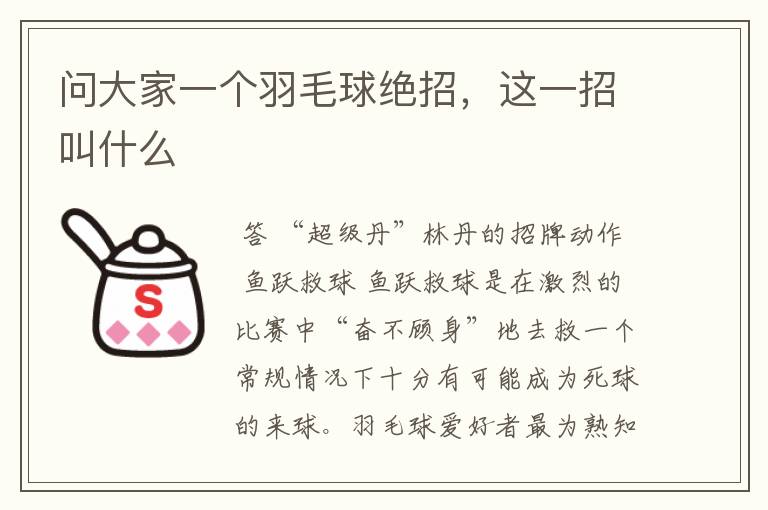 问大家一个羽毛球绝招,这一招叫什么