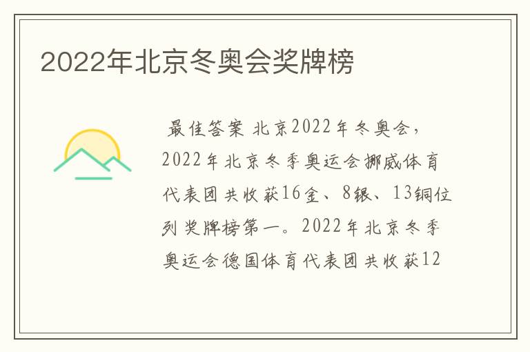 2022年北京冬奥会奖牌榜