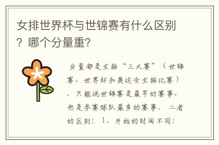 女排世界杯与世锦赛有什么区别?哪个分量重?