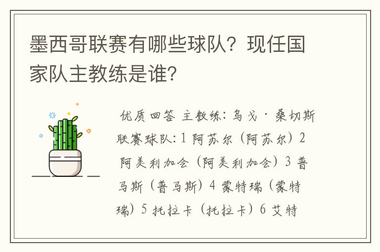 墨西哥联赛有哪些球队?现任国家队主教练是谁?