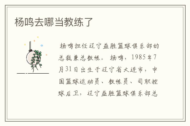 杨鸣去哪当教练了