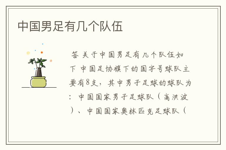 中国男足有几个队伍