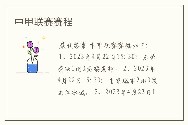 中甲联赛赛程