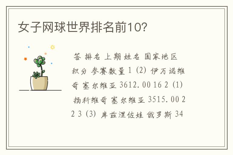 女子网球世界排名前10?