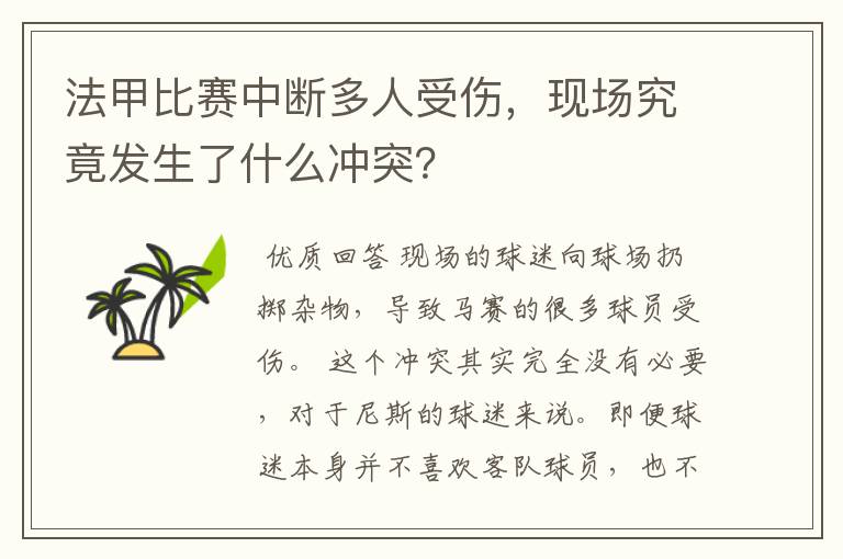 法甲比赛中断多人受伤,现场究竟发生了什么冲突?