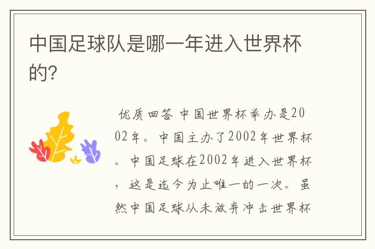 中国足球队是哪一年进入世界杯的?