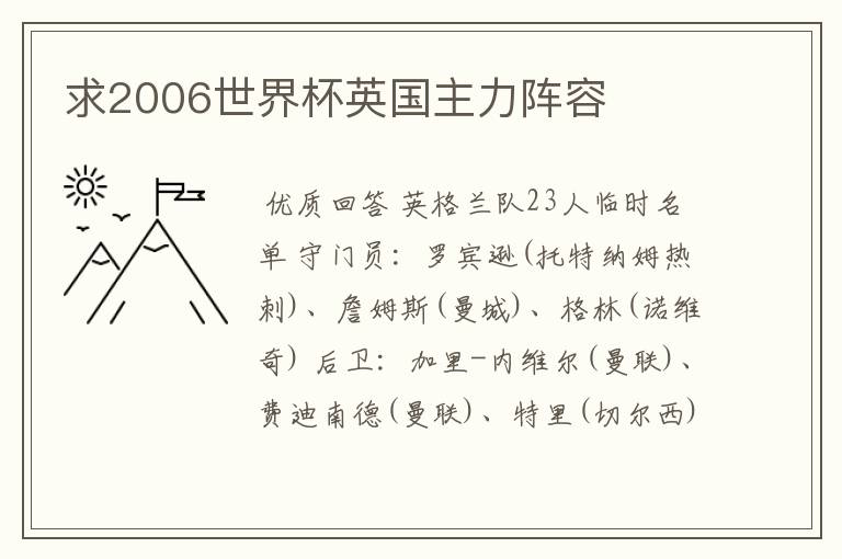 求2006世界杯英国主力阵容