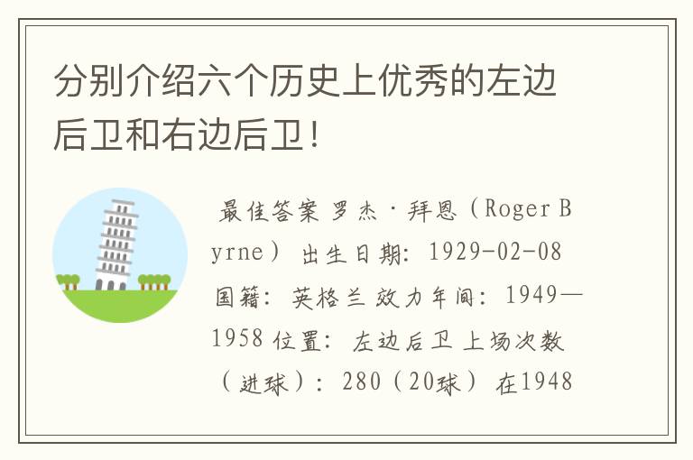 分别介绍六个历史上优秀的左边后卫和右边后卫!