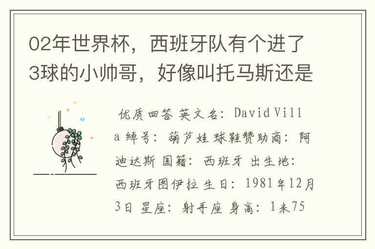 02年世界杯,西班牙队有个进了3球的小帅哥,好像叫托马斯还是什么,有人知道他的资料不?