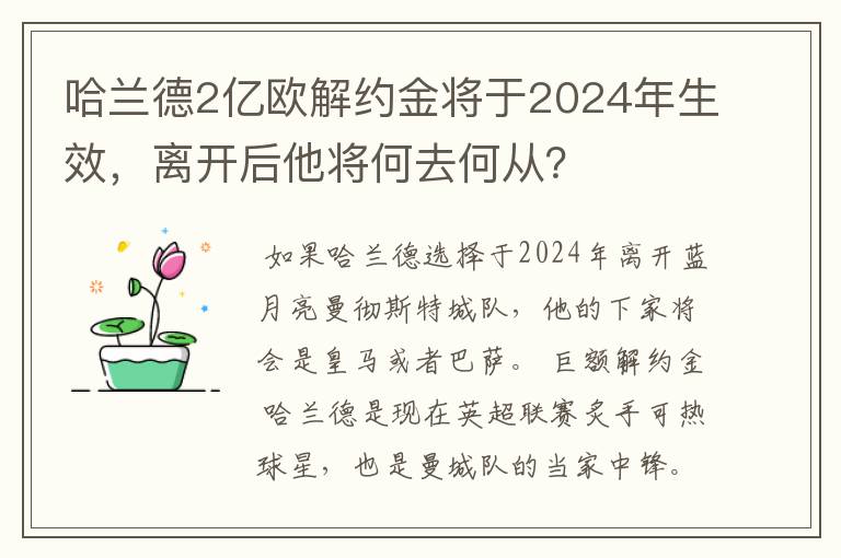 哈兰德2亿欧解约金将于2024年生效,离开后他将何去何从?
