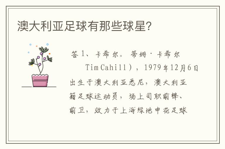 澳大利亚足球有那些球星?