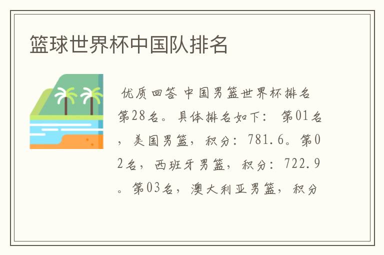 篮球世界杯中国队排名