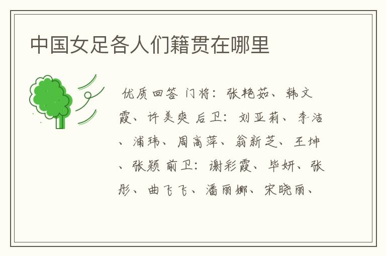 中国女足各人们籍贯在哪里