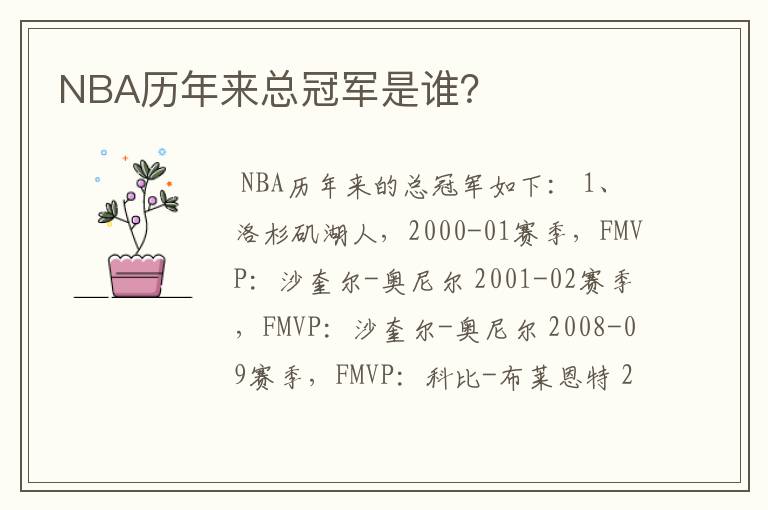 NBA历年来总冠军是谁?