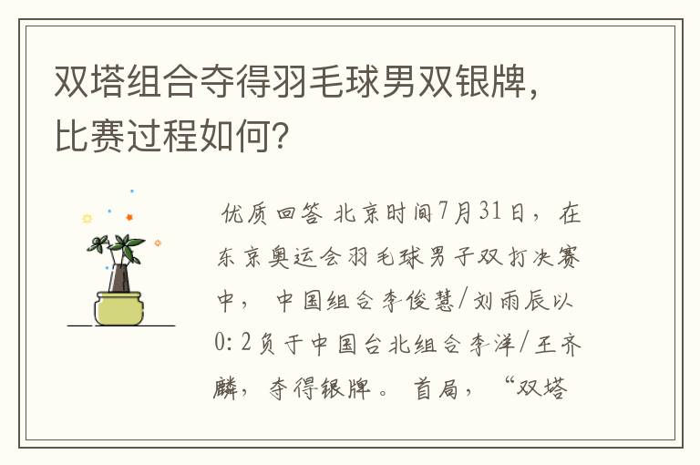 双塔组合夺得羽毛球男双银牌,比赛过程如何?