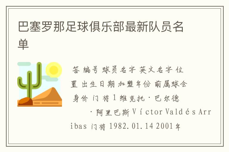 巴塞罗那足球俱乐部最新队员名单
