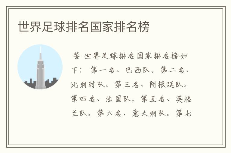 世界足球排名国家排名榜