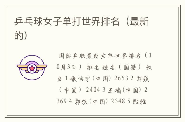 乒乓球女子单打世界排名(最新的)