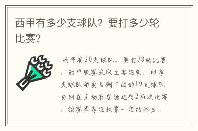 西甲有多少支球队?要打多少轮比赛?