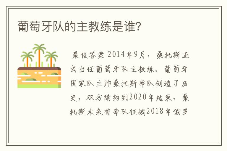 葡萄牙队的主教练是谁?