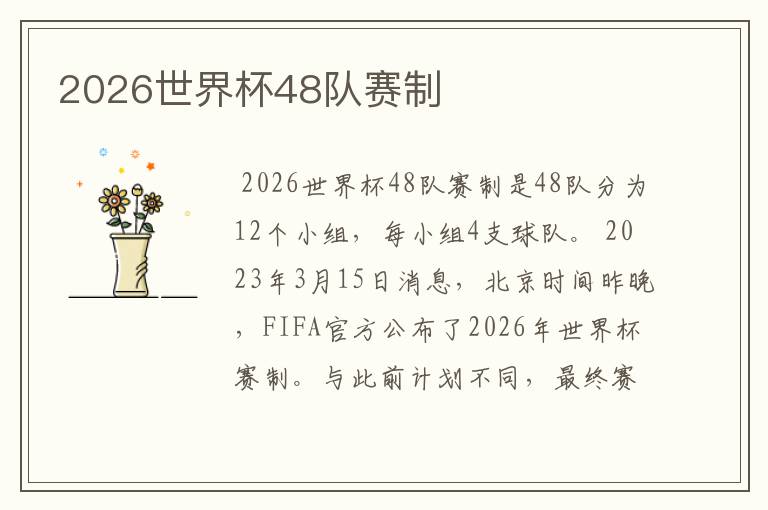 2026世界杯48队赛制
