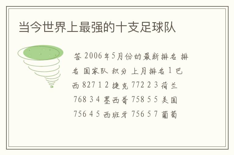当今世界上最强的十支足球队