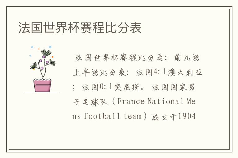 法国世界杯赛程比分表
