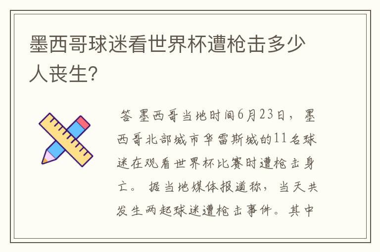 墨西哥球迷看世界杯遭枪击多少人丧生?