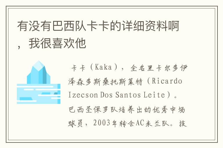 有没有巴西队卡卡的详细资料啊,我很喜欢他