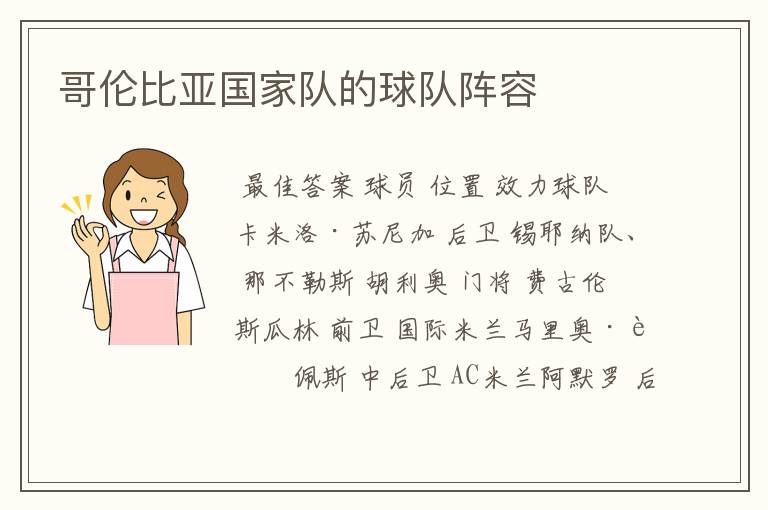 哥伦比亚国家队的球队阵容