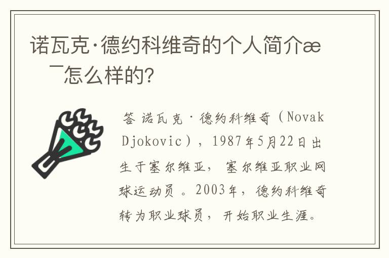 诺瓦克·德约科维奇的个人简介是怎么样的?