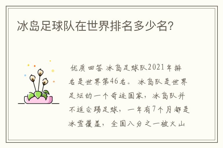 冰岛足球队在世界排名多少名?