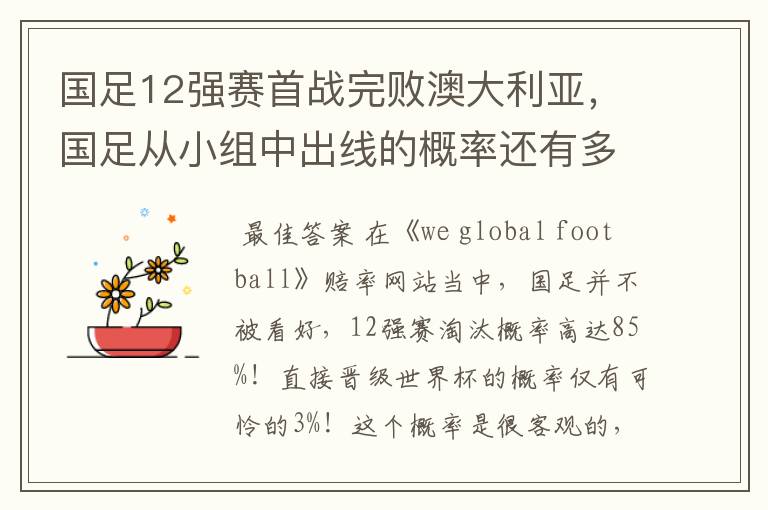 国足12强赛首战完败澳大利亚,国足从小组中出线的概率还有多大?