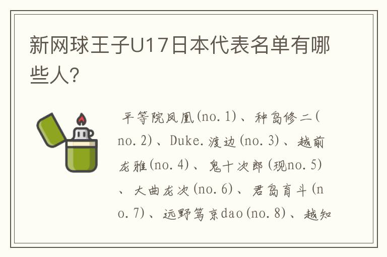 新网球王子U17日本代表名单有哪些人?
