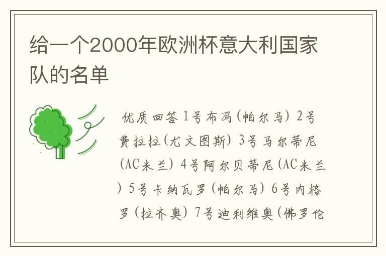 给一个2000年欧洲杯意大利国家队的名单